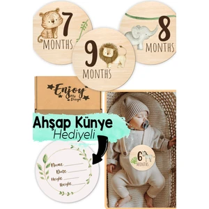 Aylık Bebek Kartları Ingilizce Milestone Cards Safari Hayvanlar Ay Kartları