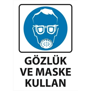 Lizpo Decor Gözlük ve Maske Kullan Uyarı Levhası 25 cm x 35 cm Sticker Etiket