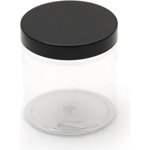 250 ml Şeffaf Pet Plastik Kavanoz Siyah Kapak 5 Adet