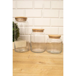 DNS Home 3'lü Ahşap Kapaklı Cam Kavanoz Saklama Kabı Baharatlık 1300 ml + 800 ml + 500 ml