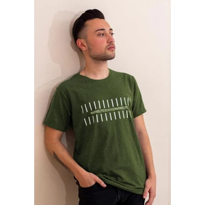 Azıcık Akıllı Erkek Haki Çizgi Baskılı Normal Kesim Bisiklet Yaka Erkek Tişört 22ETSHMROS