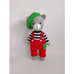 Kırmızı Ressam Kedi Amigurumi Organik Oyuncak