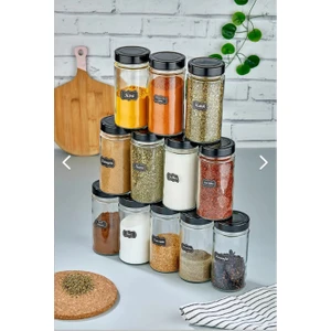 Fbz Home 12'li Etiketli Cam Baharatlık Seti 500 ml Lüks Cam Kavanoz