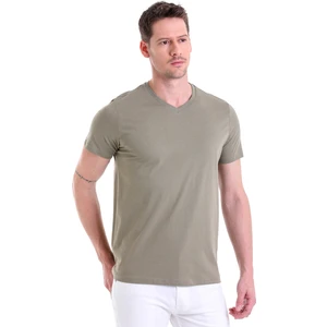 Haki Düz Regular Fit 100% Pamuk V Yaka Tişört