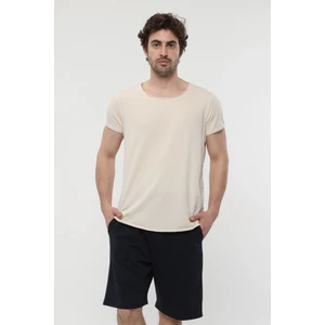 Erkek Kayık Yaka Kısa Kollu Regular Fit Basic Tişört Bej