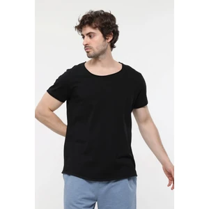 Erkek Kayık Yaka Kısa Kollu Regular Fit Basic Tişört Siyah
