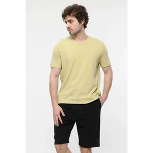 Erkek V Yaka Kısa Kollu Regular Fit Basic Tişört Yeşil