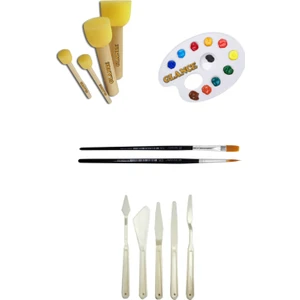 Godeli Palet 4'lü Ponpon Fırça 5'li Spatula ve Fırça Seti