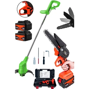Lieber German 2 Li Hobi Bahçıvan Seti 128 Vf  2x Akülü Kenar Ot Biçme Tırpan Makinesi 128 Vf 15 cm Palalı