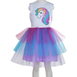 Niliya Çocuk Giyim Unicorn Baskılı Tütü Elbise