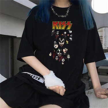 Rock Serisi Kiss Rock Band Siyah Unisex Oversize T Shirt Fiyat