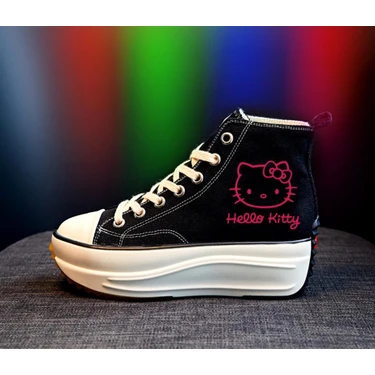 Pembe Hello Kitty - Blinking Kalp Kolaj Uzun Kanvas Ayakkabı KAYK120 