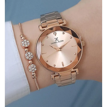 Daniel Klein Yeni Model Kesme Camlı Çelik Bilezik Rose Gold Kadın Kol Saati + Zirkon Taşlı