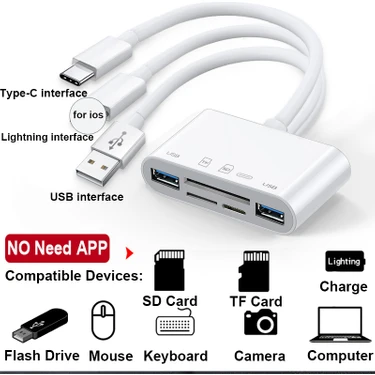 Foxyn FXN-1032 Pro Type-C Lightning Usb-A To 2x Usb3.0 Sd Tf Pd Kart Okuyucu Çevirici Hub