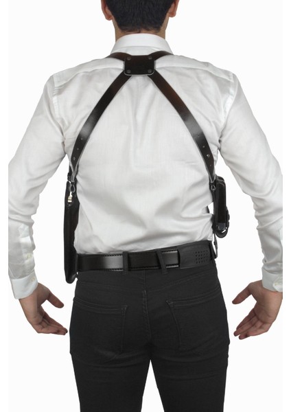 Dik Desenli Deri Koltuk Altı Tabanca Kılıfı Çift Şarjörlüklü Siyah-Universal fiyatları