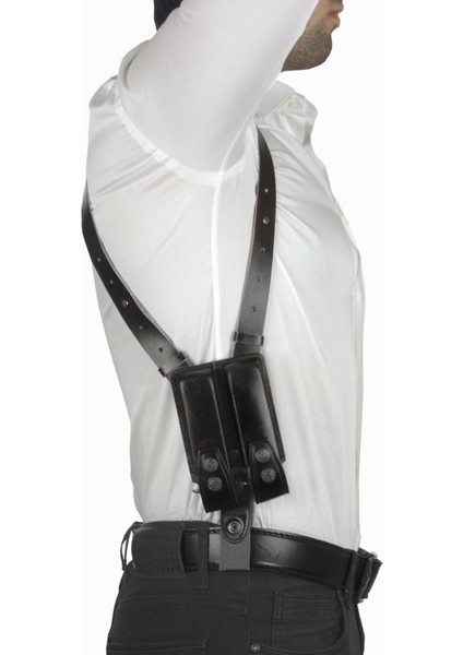 Dik Desenli Deri Koltuk Altı Tabanca Kılıfı Çift Şarjörlüklü Siyah-Universal indirimleri