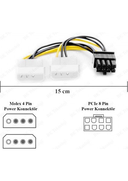 OEM 2x4 Molex & Pcıe 8 Pin Ekran Kartı Güç Kablosu (3 Adet)