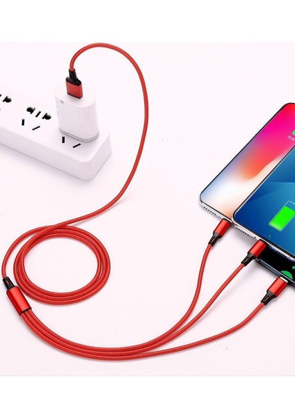 Fatcloud Naylon Örgülü Bire Üç Veri Kablosu Çok Kafalı 2a Üçü Bir Arada Cep Telefonu Şarj Kablosu (Yurt Dışından)