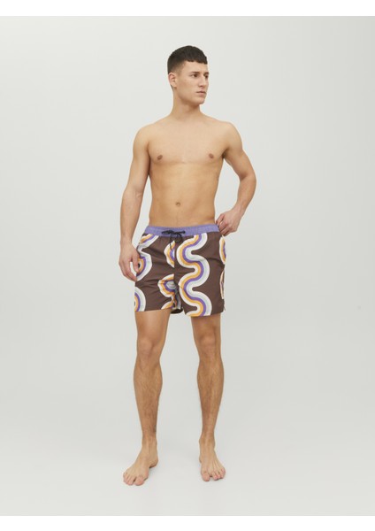 Renkli Dalga Desenli Deniz Şortu