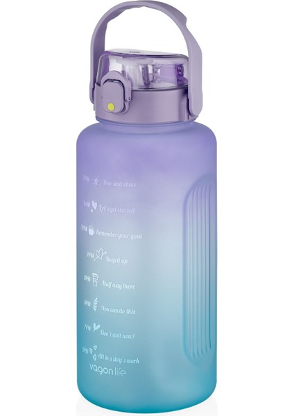 2500 ml Mega Boy Renkli Motivasyon Matara - Mor - Taşıma Askılı Pipetli ve Pipetsiz