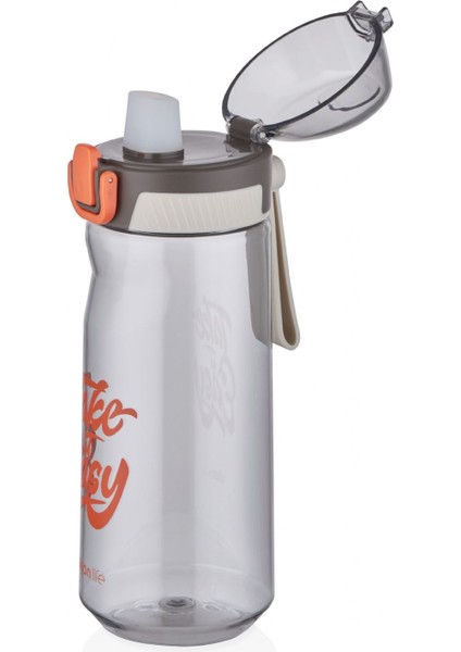 660 ml Kilitli Kapak Matara - Turuncu - Silikon Ağızlık Silikon Taşıma Askısı