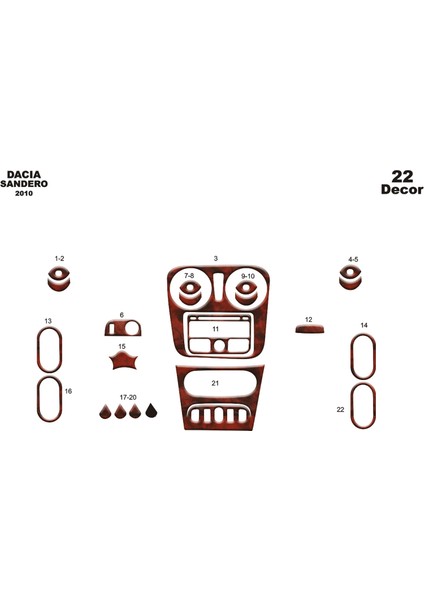 Meriç® Dacia Sandero Ön Torpido Kaplama Maun 22 Parça 2010-›