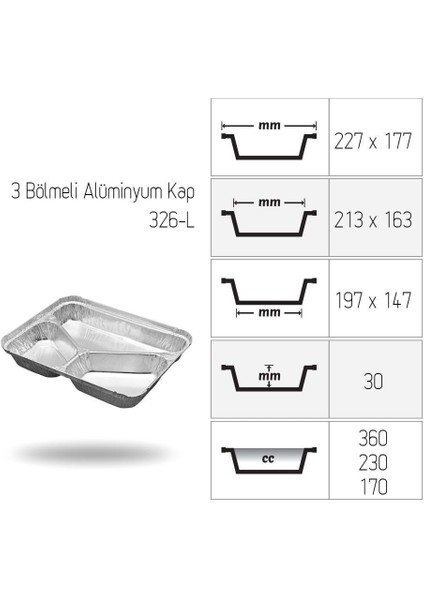 Alüminyum 3 Gözlü Kase Kap Kapaksızı ( 100 Adet )