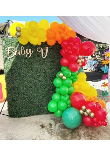 Krom Gold Pastel Sarı Açık Yeşil Turuncu ve Kırmızı Balon Zinciri 100 Adet