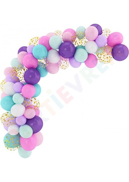 Mor Su Yeşili Pembe Gold Konfetili Balon Zincir Seti