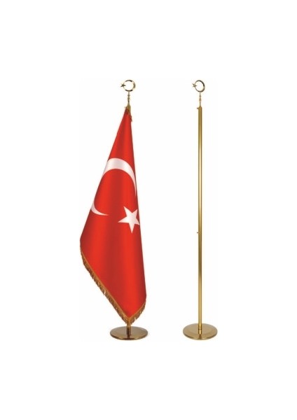 Makam Bayrağı, Türk Bayrağı, Sarı Direkli Set, Gold Varak Sarı Saçaklı Bayrak Takımı