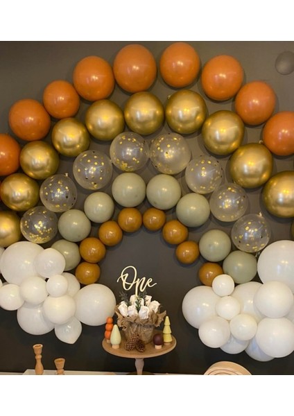 Krom Gold Turuncu Beyaz Karamel Küf Yeşili ve Şeffaf Gold Balon Seti