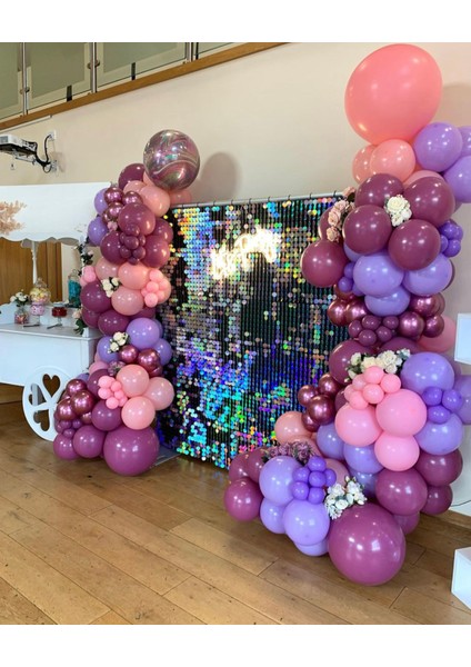 Krom Pembe Pastel Yaban Çileği Makaron Pembe ve Lila Balon Zinciri 100 Adet