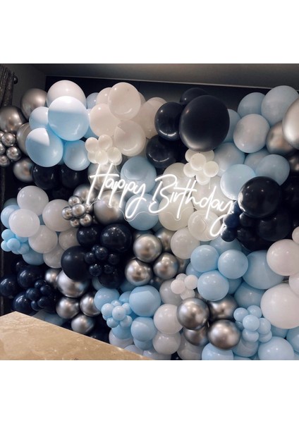 Krom Gümüş Gece Mavisi Makaron Mavi ve Beyaz Balon Zinciri 100 Adet