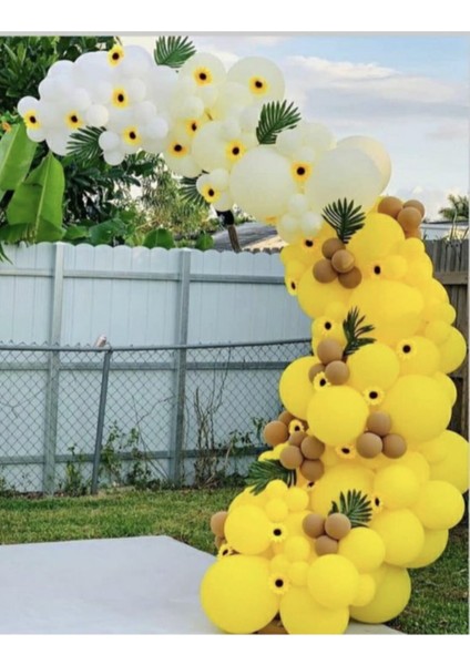 Pastel Karamel Sarı ve Beyaz Balon Zinciri 100 Adet