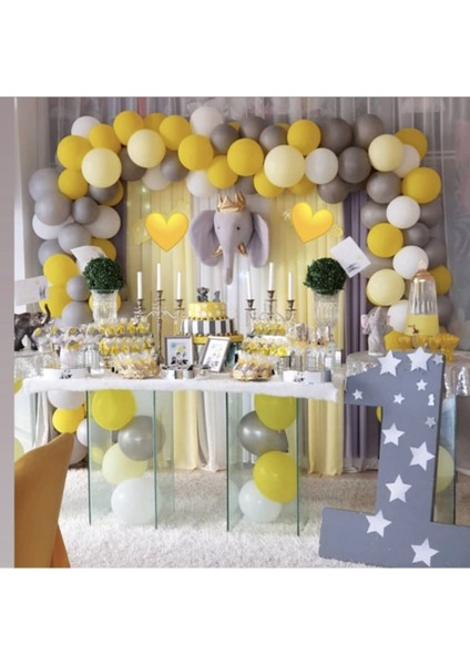 100 Adet Sarı Gri Beyaz Makaron Sarı Balon Zincir Özel Gün Konsept Zincir