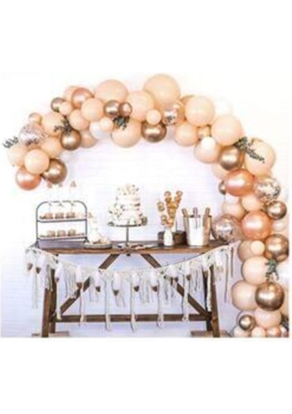 Somon Rose Krom Konfetili Balon Zincir Seti