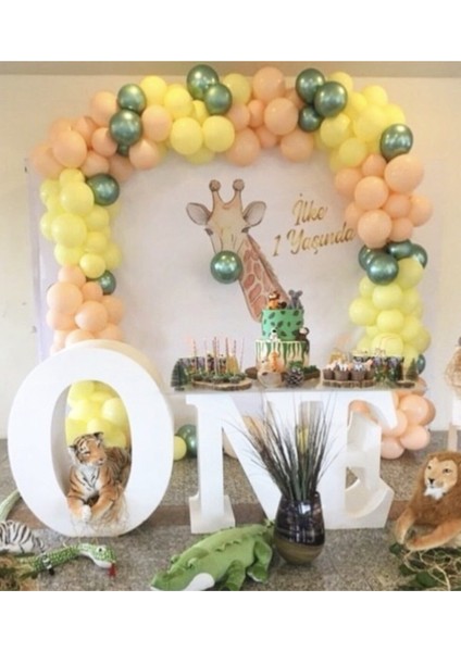 100 Adet Somon Yeşil Sarı Özel Gün Konsept Balon Zinciri