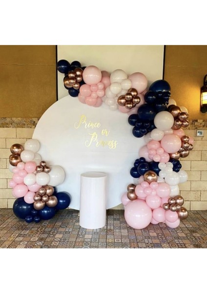 Krom Gold Pastel Gece Mavisi Makaron Pembe ve Beyaz Balon Zinciri 100 Adet