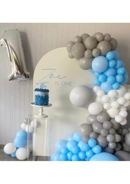 Pastel Beyaz Gri ve Makaron Mavi Balon Zinciri 100 Adet