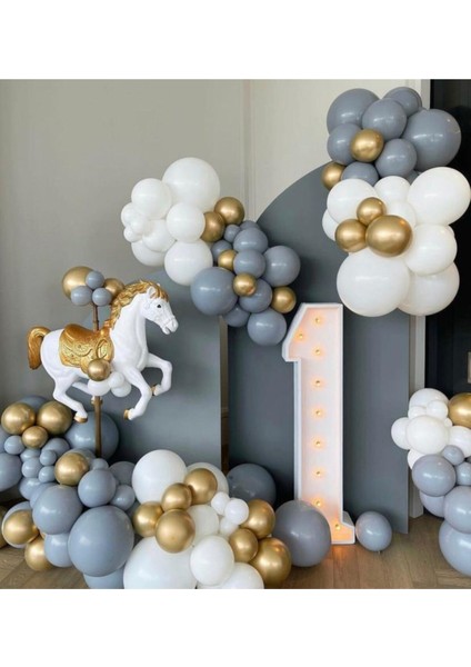Krom Gold Pastel Gri ve Beyaz Balon Zinciri 100 Adet