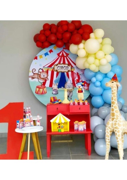 Pastel Kırmızı Gri ve Makaron Mavi ve Sarı Balon Zinciri 100 Adet