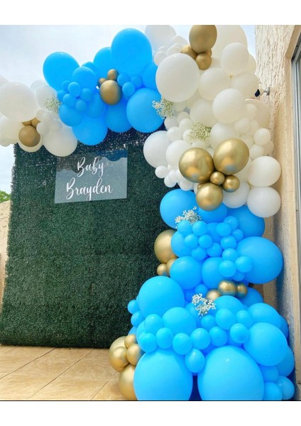 Krom Gold Mavi ve Beyaz Balon Zinciri 100 Adet