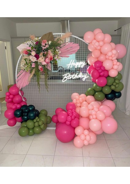 Makaron Pembe Küf Yeşili Fuşya ve Siyah Balon Zinciri 100 Adet