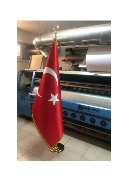 Makam Bayrağı, Türk Bayrağı, Sarı Direkli Set, Gold Varak Sarı Saçaklı Bayrak Takımı