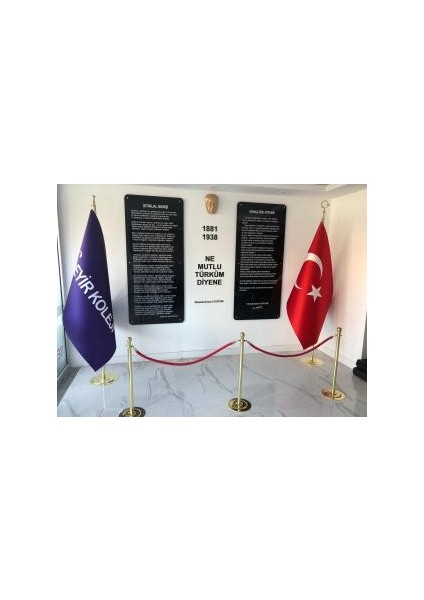 Makam Bayrağı, Türk Bayrağı, Sarı Direkli Set, Gold Varak Sarı Saçaklı Bayrak Takımı