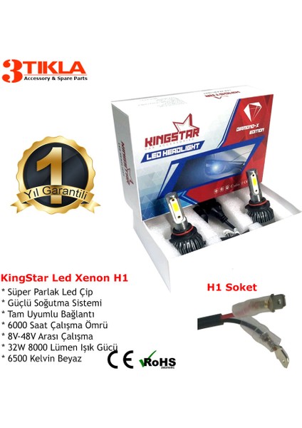 Diamond-X H1 Beyaz LED Xenon Şimşek Etkili Far Ampül 8000 Lümen