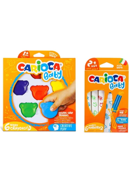 Jumbo Bebek Süper Yıkanabilir Keçeli Boya Kalemi ve Teddy Baby Crayons 6 Lı +1 Yaş Boya