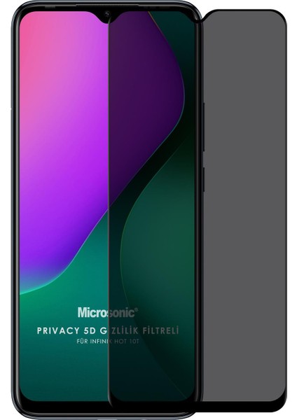 Infinix Hot 10T Privacy 5d Gizlilik Filtreli Cam Ekran Koruyucu Siyah