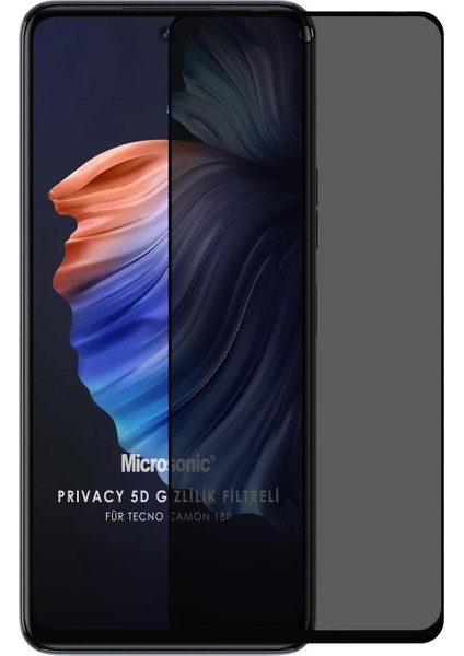 Tecno Camon 18P Privacy 5d Gizlilik Filtreli Cam Ekran Koruyucu Siyah