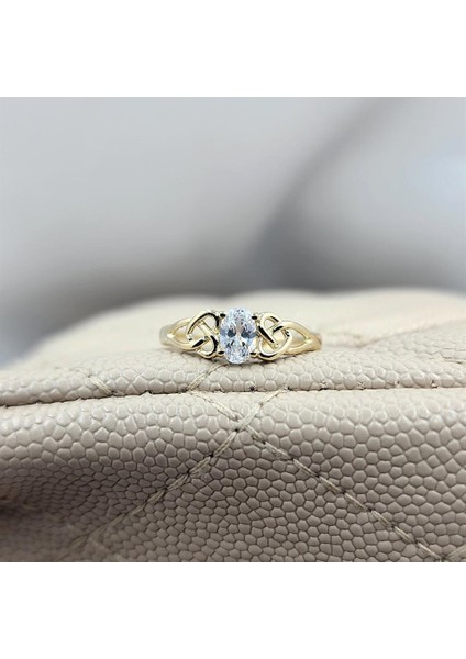 Altın Yüzük - 0.60 Karat Pırlanta Möntörü (Signity Swarovski) Taşlı 14 Ayar Altın Alyans